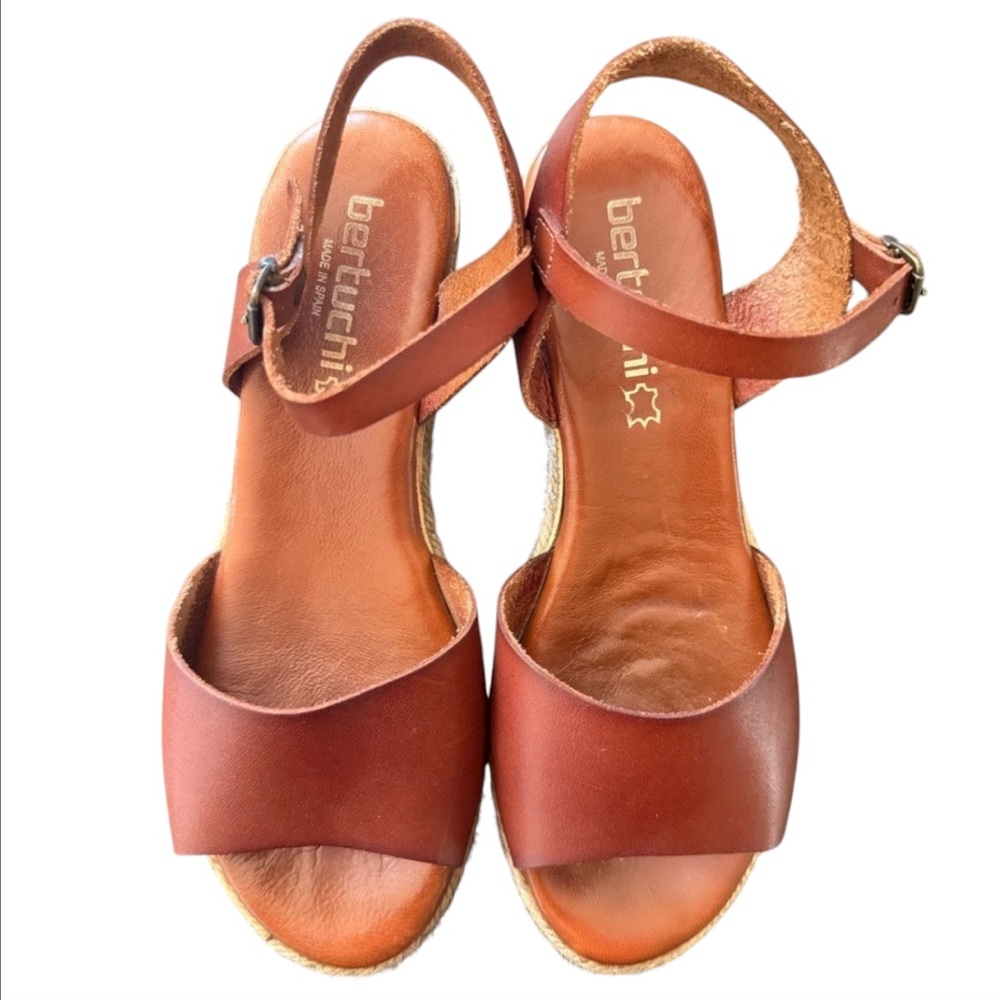 Bertuchi Leather Espadrille Sandals Brown Leather Wedge Size 8.5